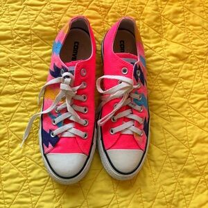 Hand painted Converse Fluorescent Pink Lightning Bolt Canvas Sneakers